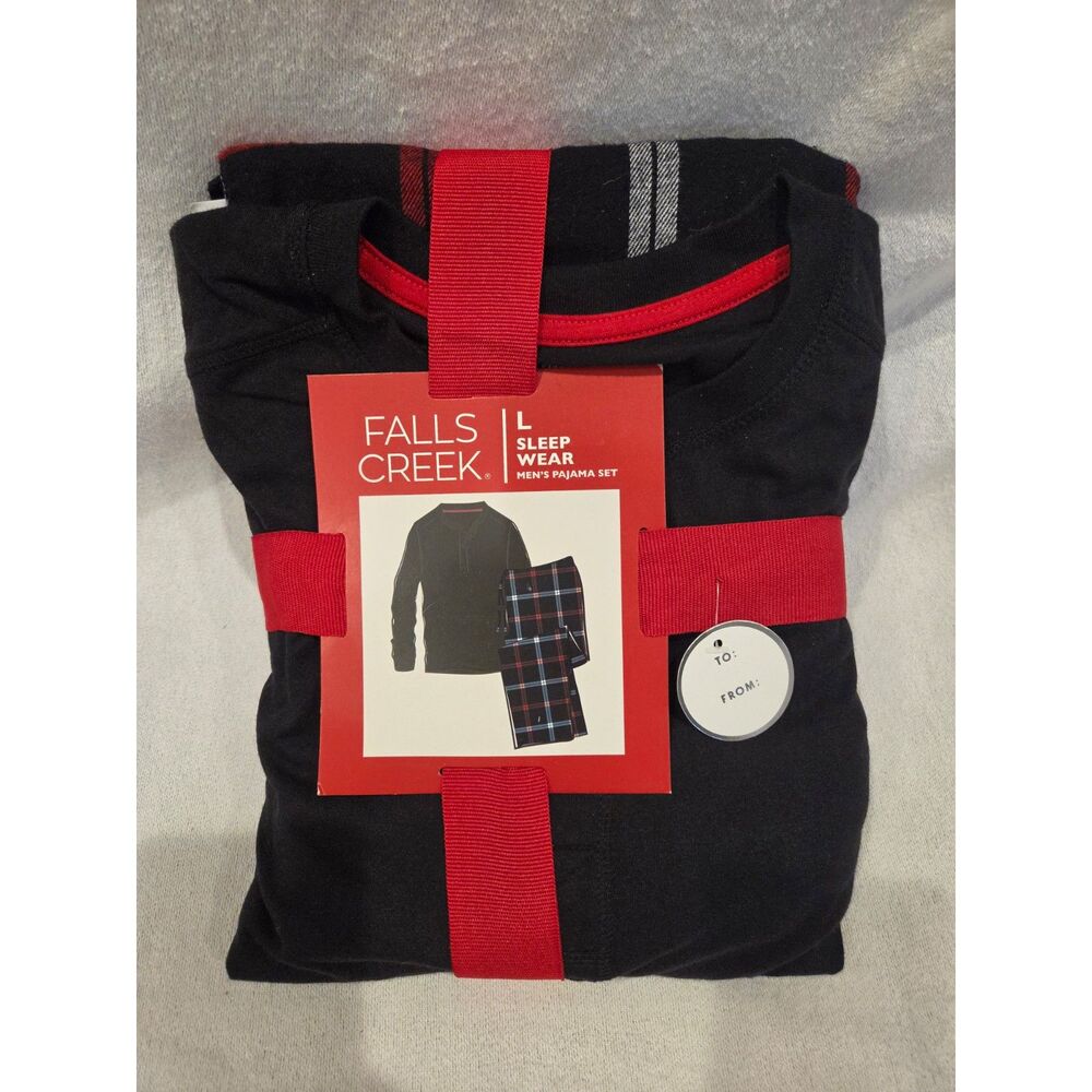 NWT Falls Creek Mens Pajama Set Size L Large Holiday Plaid Thermal Gift Boxed Pj